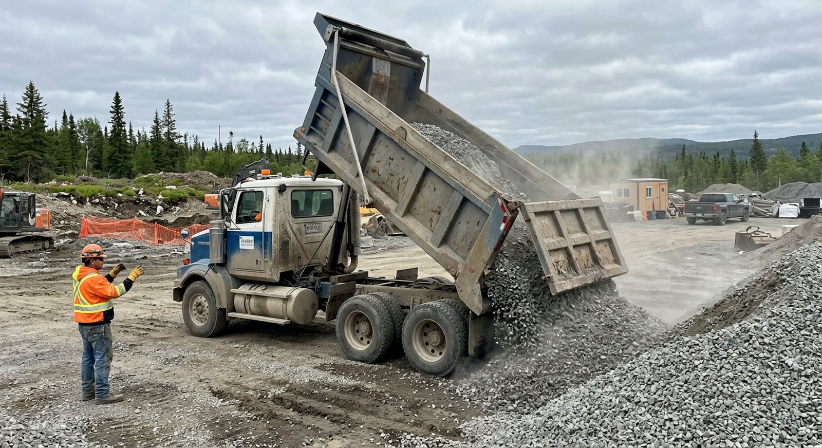 Transport de gravier chantier municipal